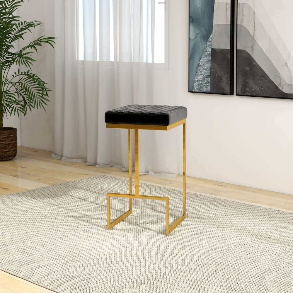 Joel Black Velvet Bar Stool. Picture 4