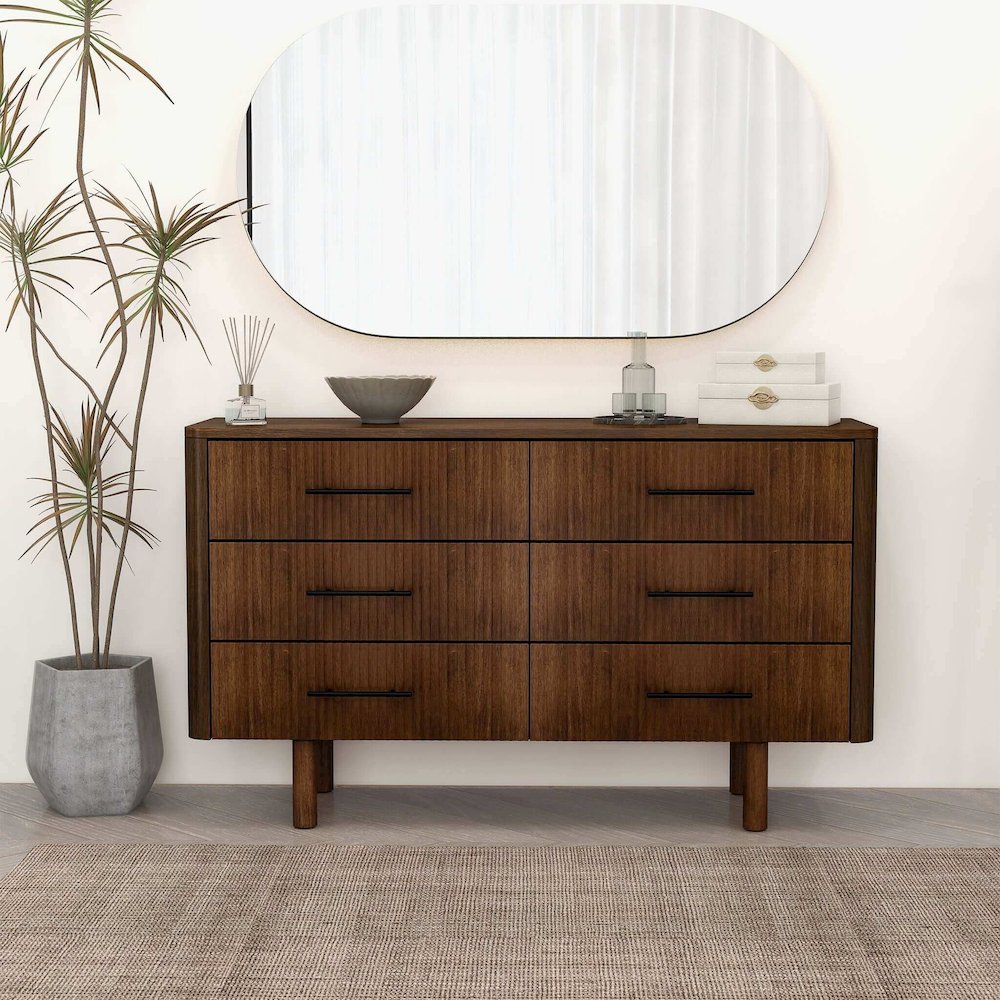 Logan Mid Century Modern Walnut Dresser With 6 Drawers. Picture 5
