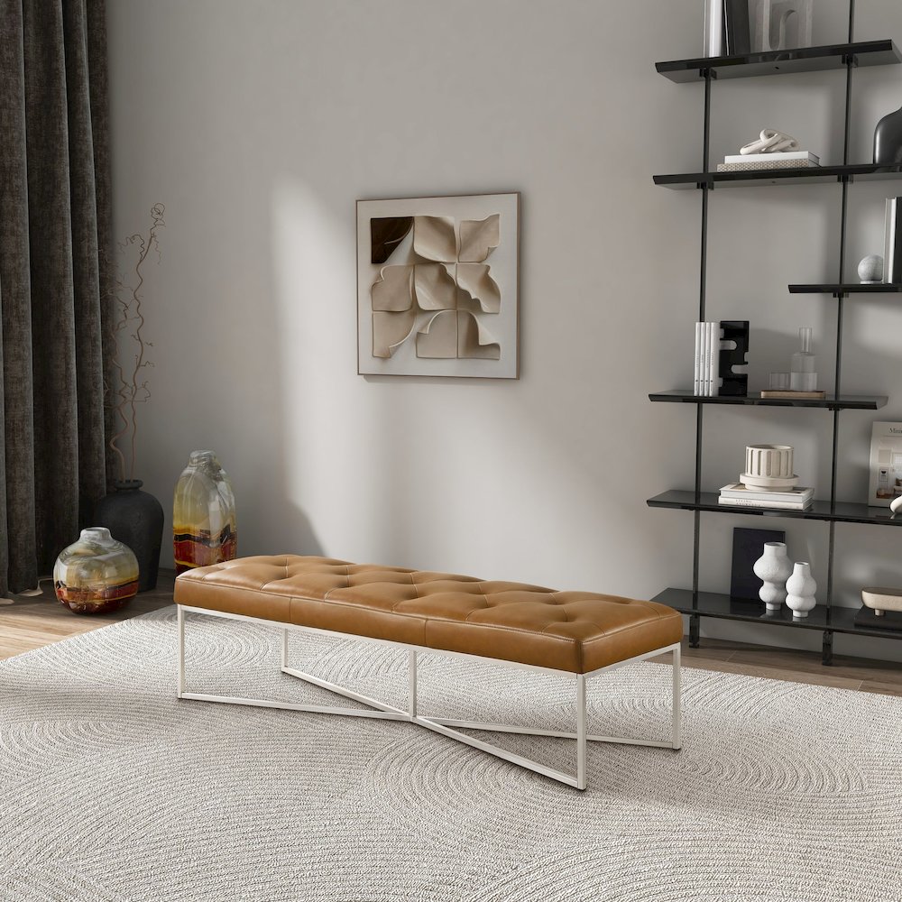 Harper Tan Genuine Leather Bench. Picture 3