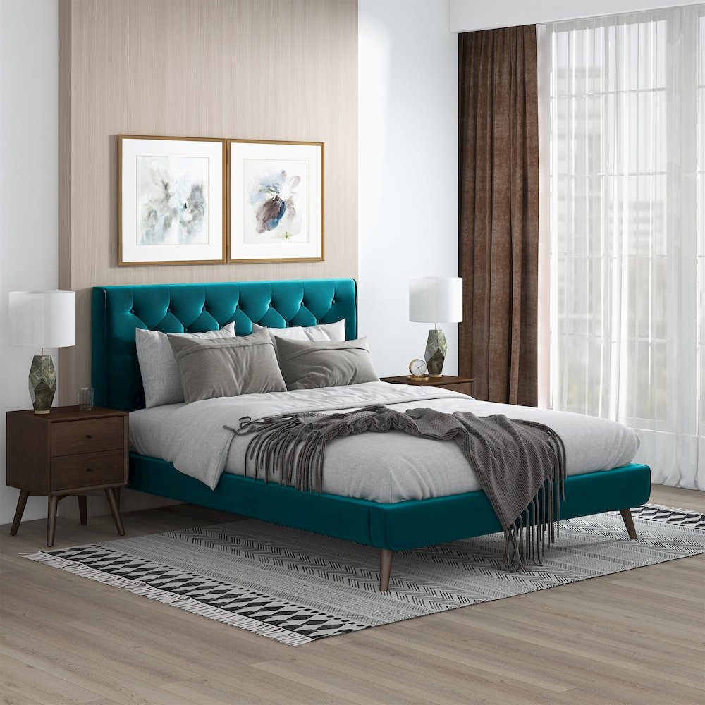 Dillon Teal Velvet Platform Bed(Queen Size). Picture 7