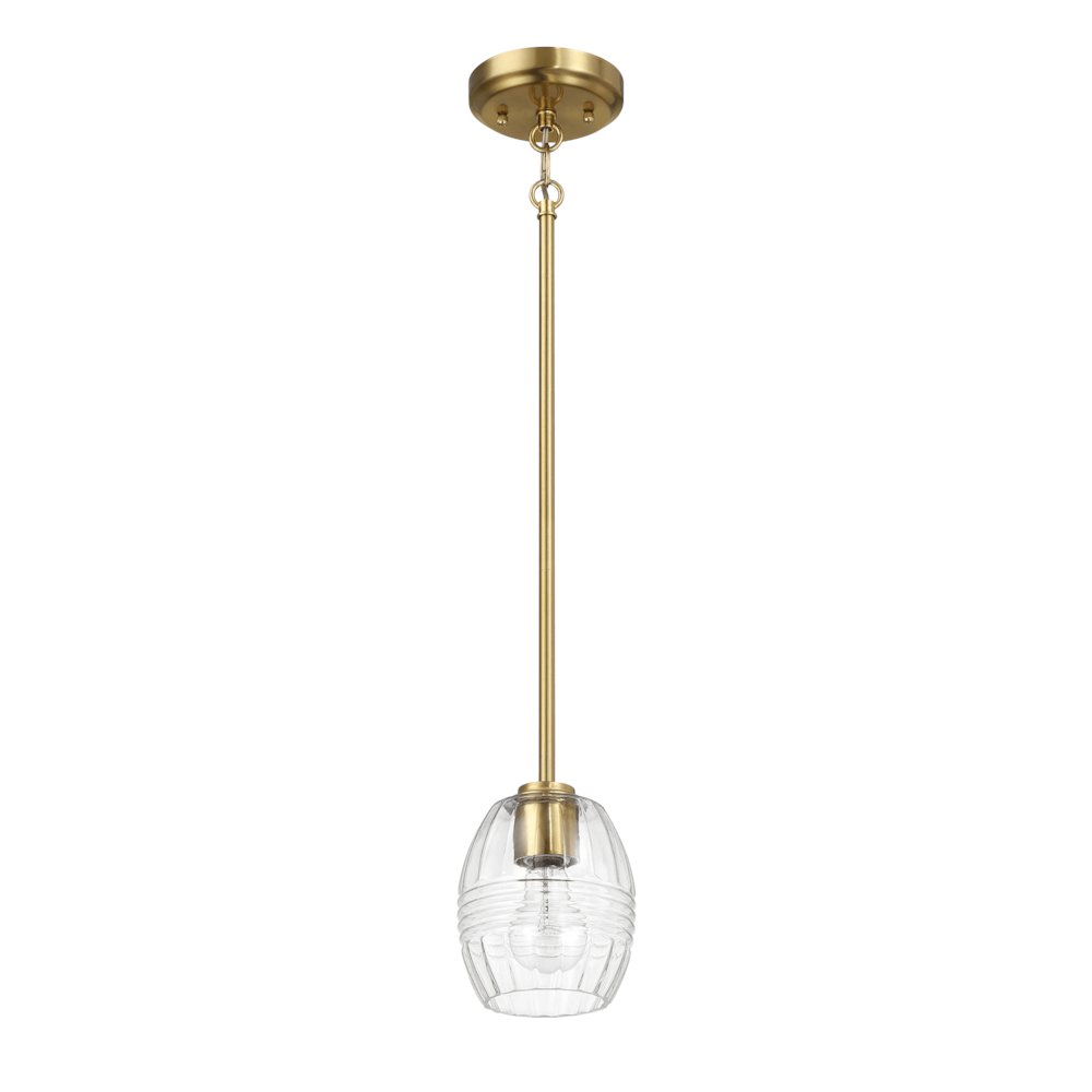 Vista Single Pendant Chain Hanging Light with Clear Glass - Satin Brass. Picture 1