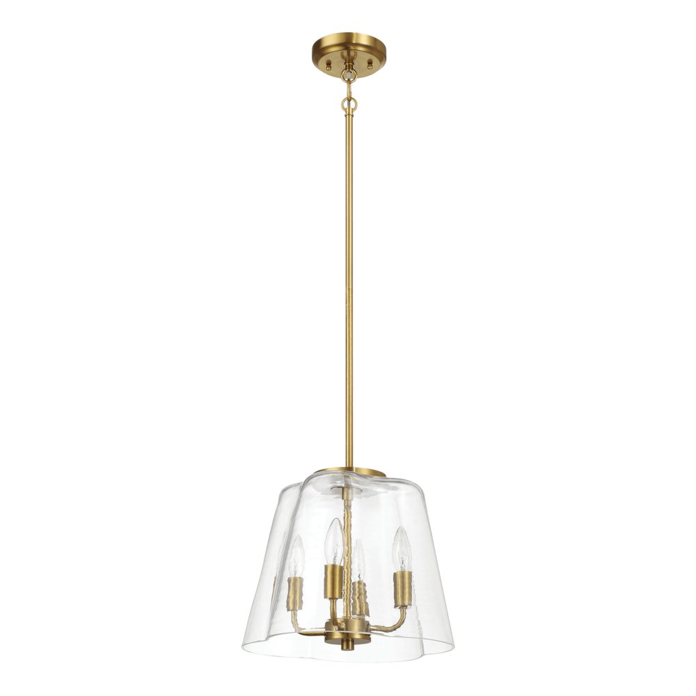Soiree Four Candle Lights Pendant With Clear Glass - Satin Brass. Picture 1