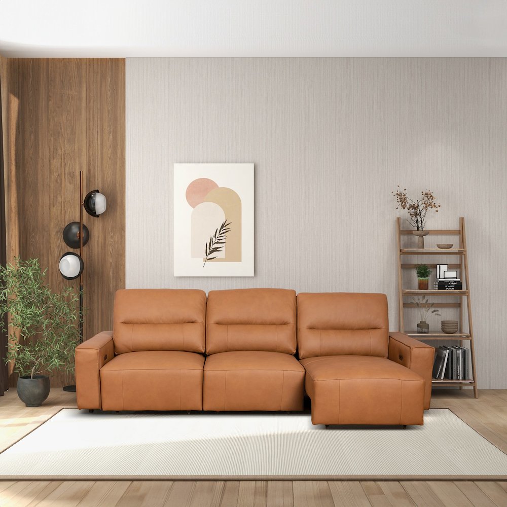 Grant Triple Power Convertible Cognac Leather Sofa. Picture 5
