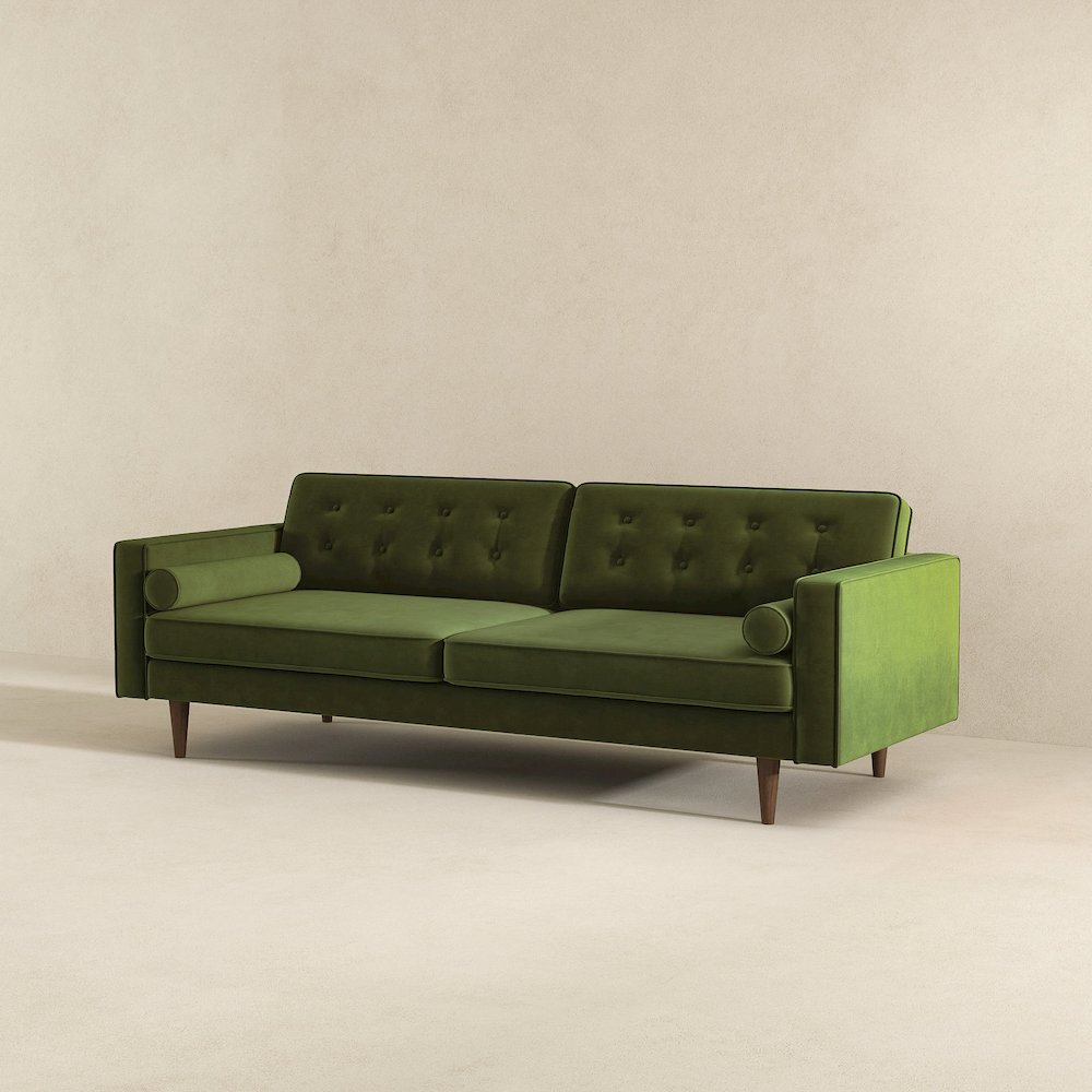 Casey Mid Century Modern Olive Green Velvet Sofa. Picture 3