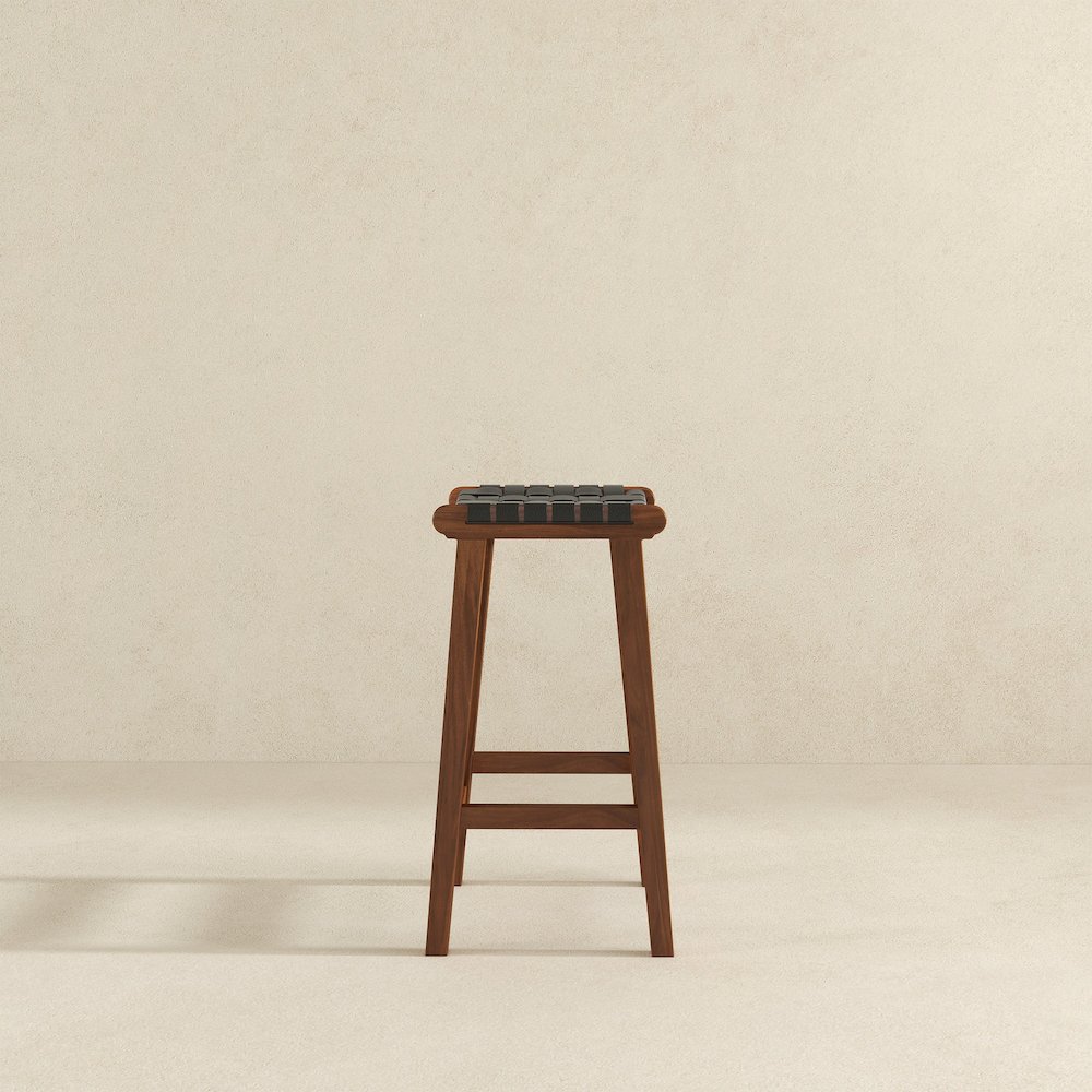 James Mid-Century Modern Genuine Black Leather 24.5" Counter Stool. Picture 7