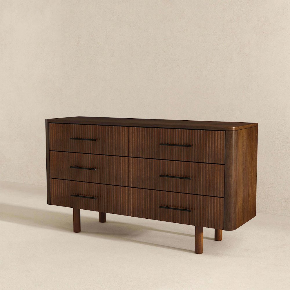 Logan Mid Century Modern Walnut Dresser With 6 Drawers. Picture 2