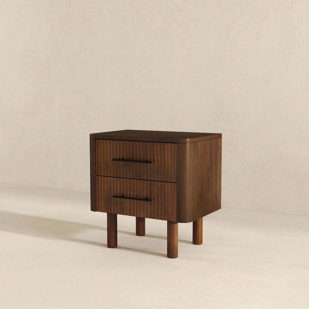 Logan Mid Century Modern Walnut Nightstand Bed Side Tables With 2 Drawers. Picture 5