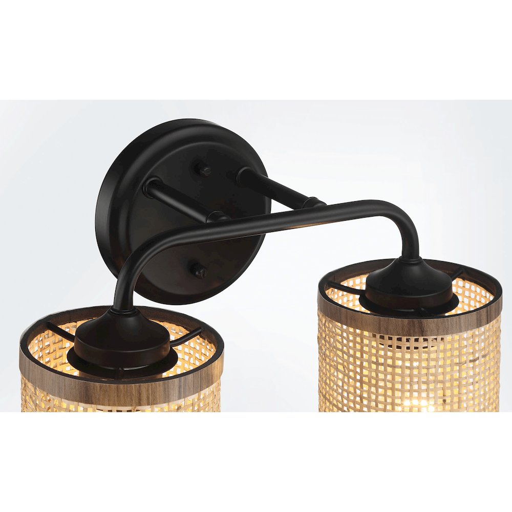 Quell 2-Light Rattan Wall Sconce with Black Metal Finish. Picture 5
