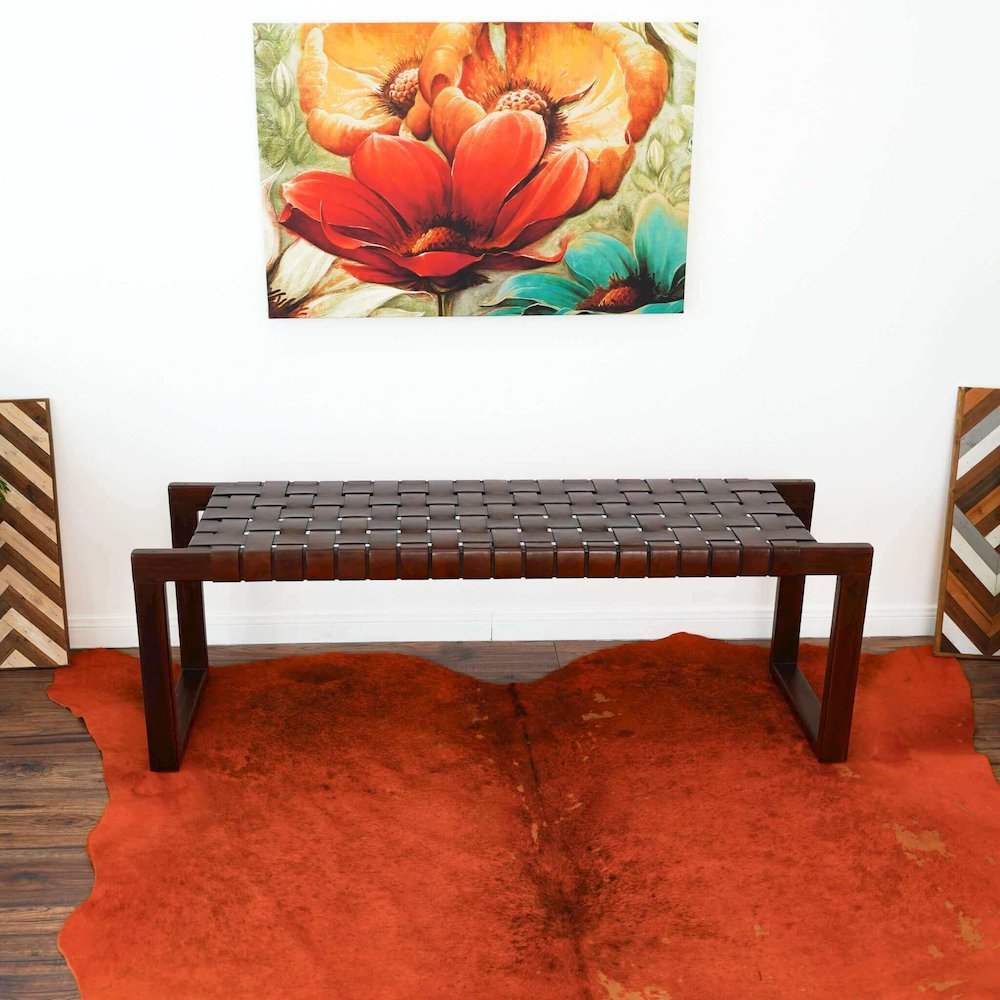 Christina Tan Leather Bench. Picture 3