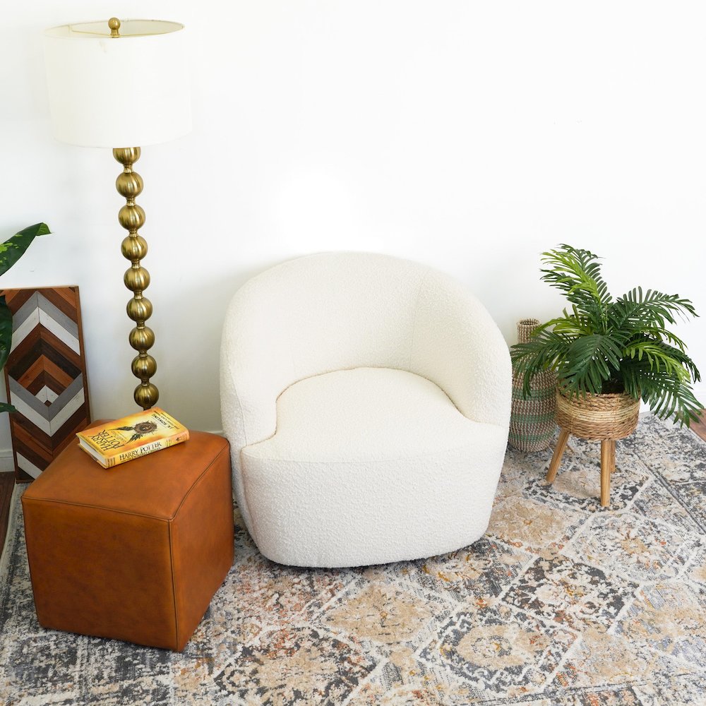 Mina White Boucle Swivel Chair. Picture 4