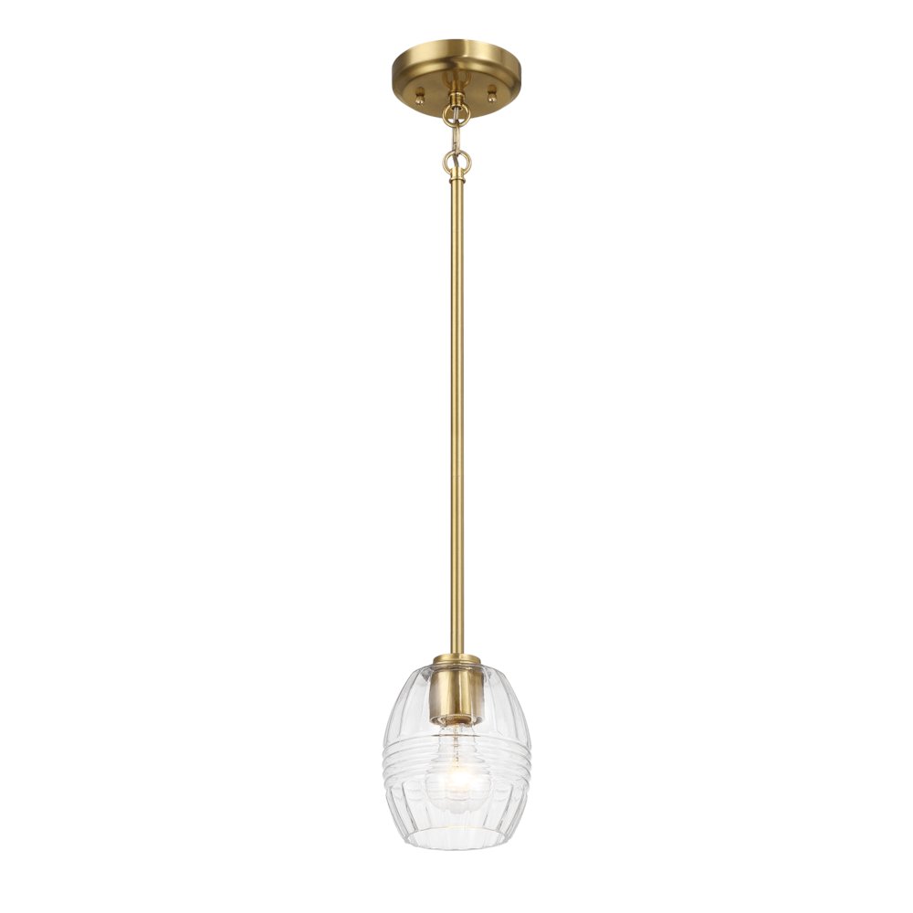 Vista Single Pendant Chain Hanging Light with Clear Glass - Satin Brass. Picture 2