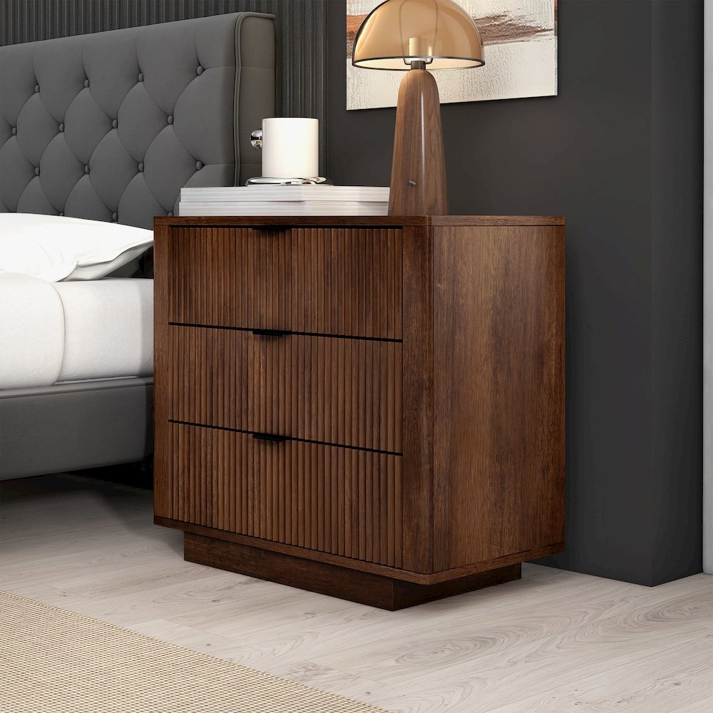 Lola Walnut Nightstand 3-Drawer. Picture 3