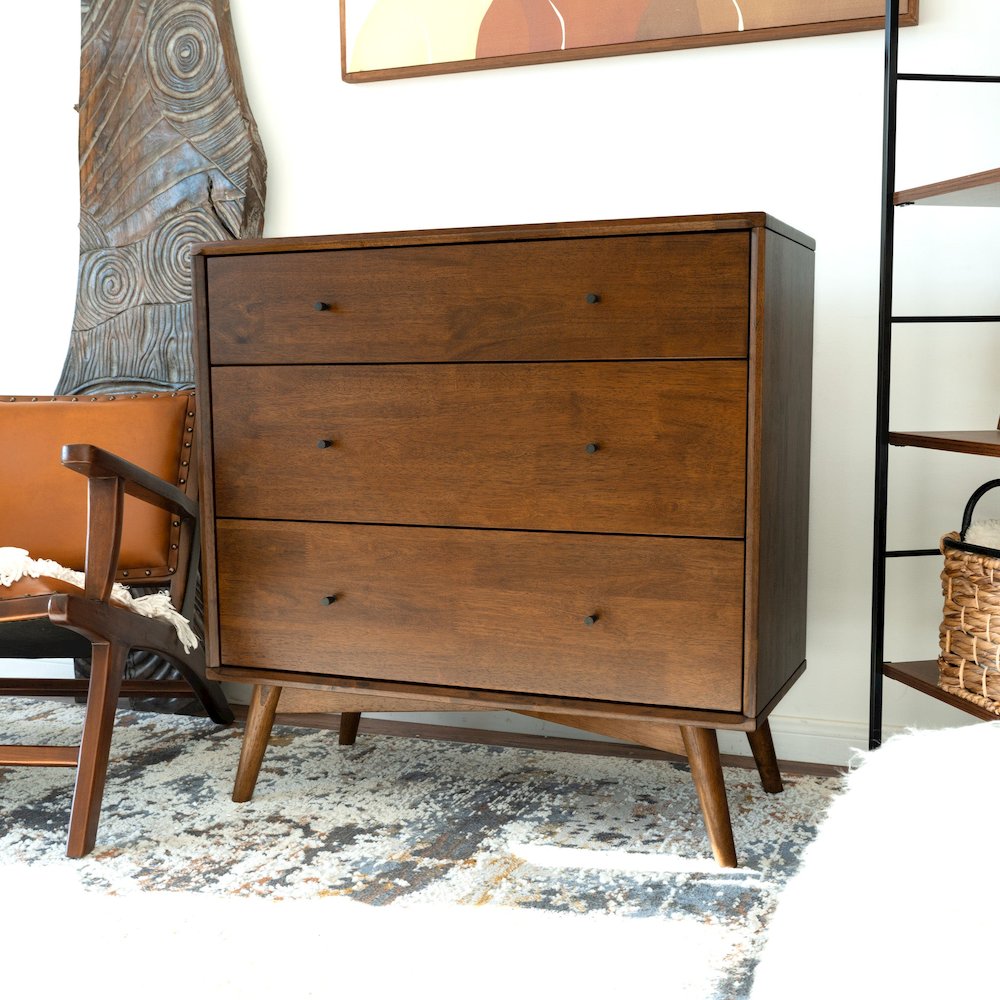 Caroline Mid Century Modern Solid Wood Dresser 3-Drawer. Picture 6
