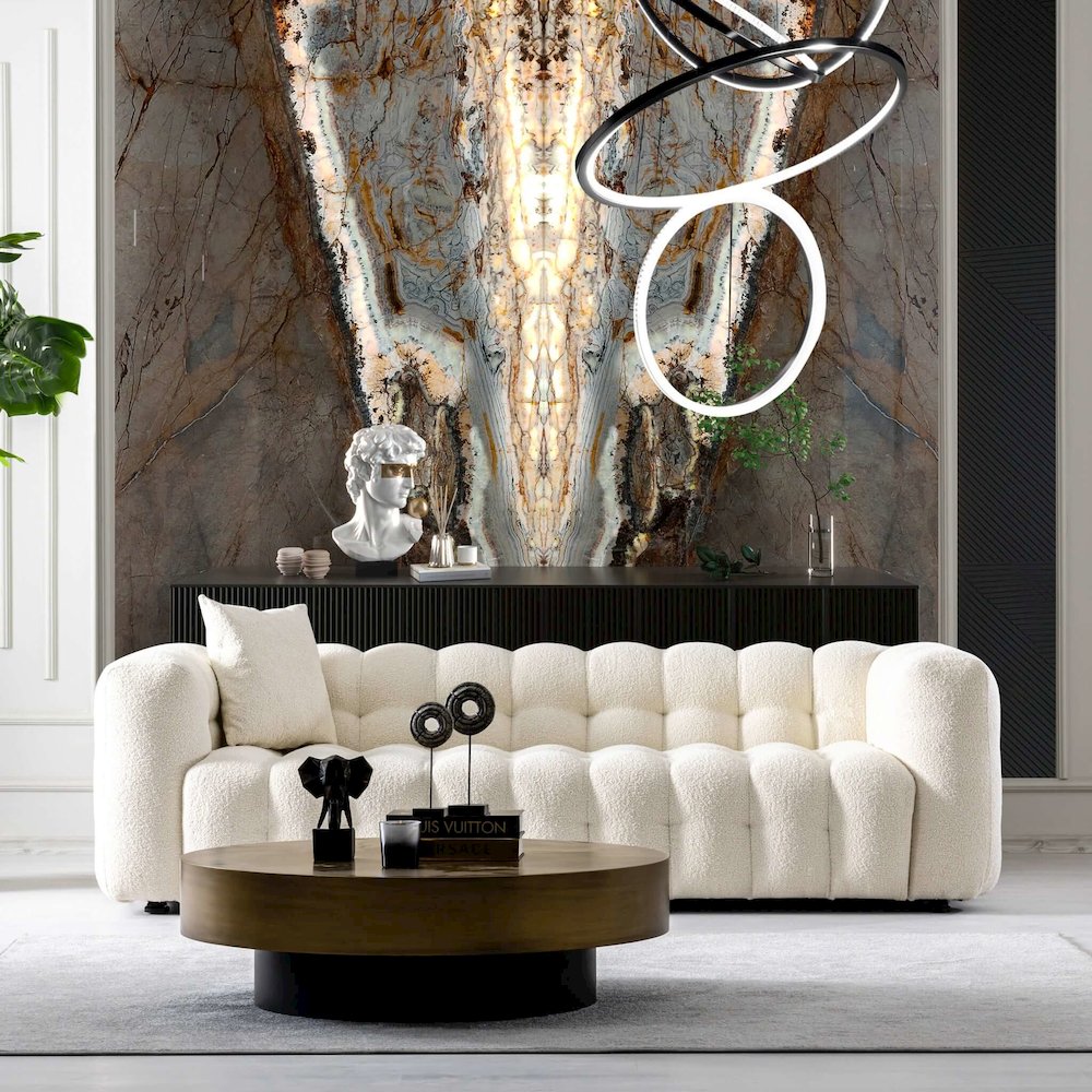 Eden Modern Tufted Chesterfield Cream Boucle Sofa. Picture 3