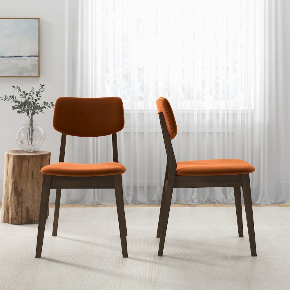 Carlos Burnt Orange Velvet Solid Back Side Chair (Set Of 2). Picture 4