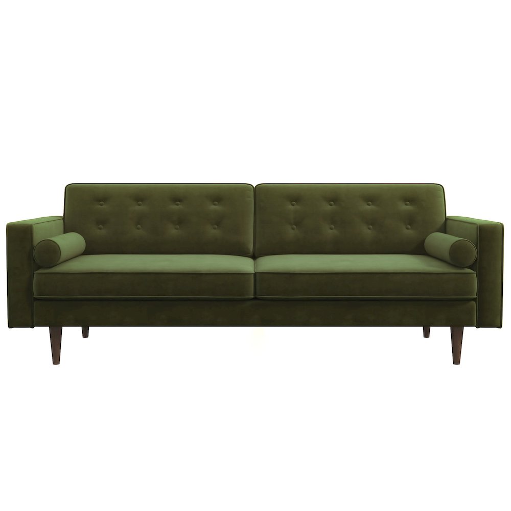Casey Mid Century Modern Olive Green Velvet Sofa. Picture 1
