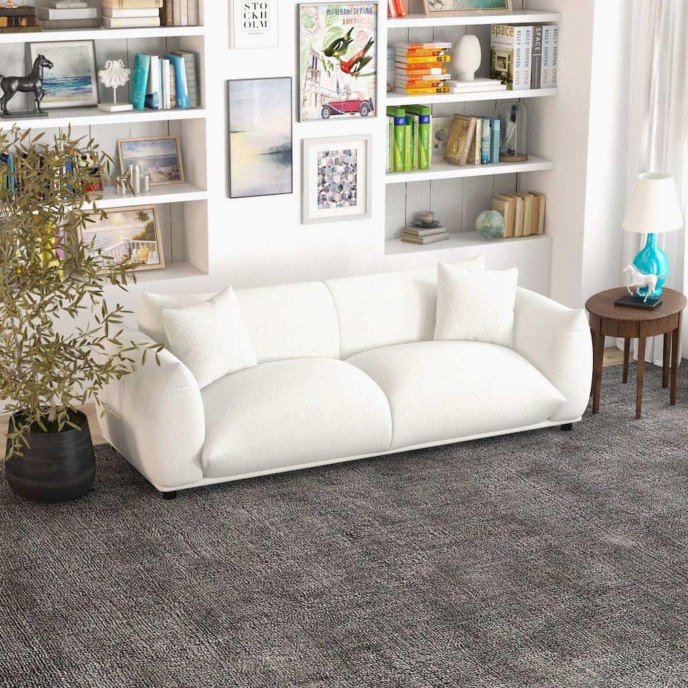 Emma Mid Century Modern Luxury Cream Boucle Sofa. Picture 5