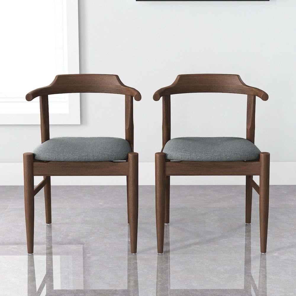Leon Mid-Century Modern Grey Fabric Dining Chair (Set of 2). Picture 3