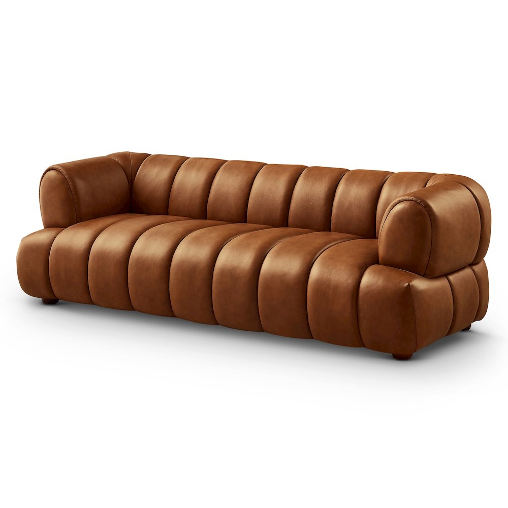 Jasmin Mid-Century Modern Cognac Genuine Leather Sofa. Picture 8