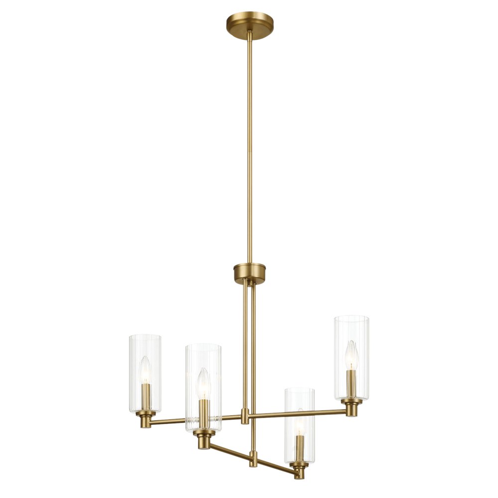 Enigma Four Lights Chandelier With Clear Ribbed Glass -Satin Brass. Picture 2