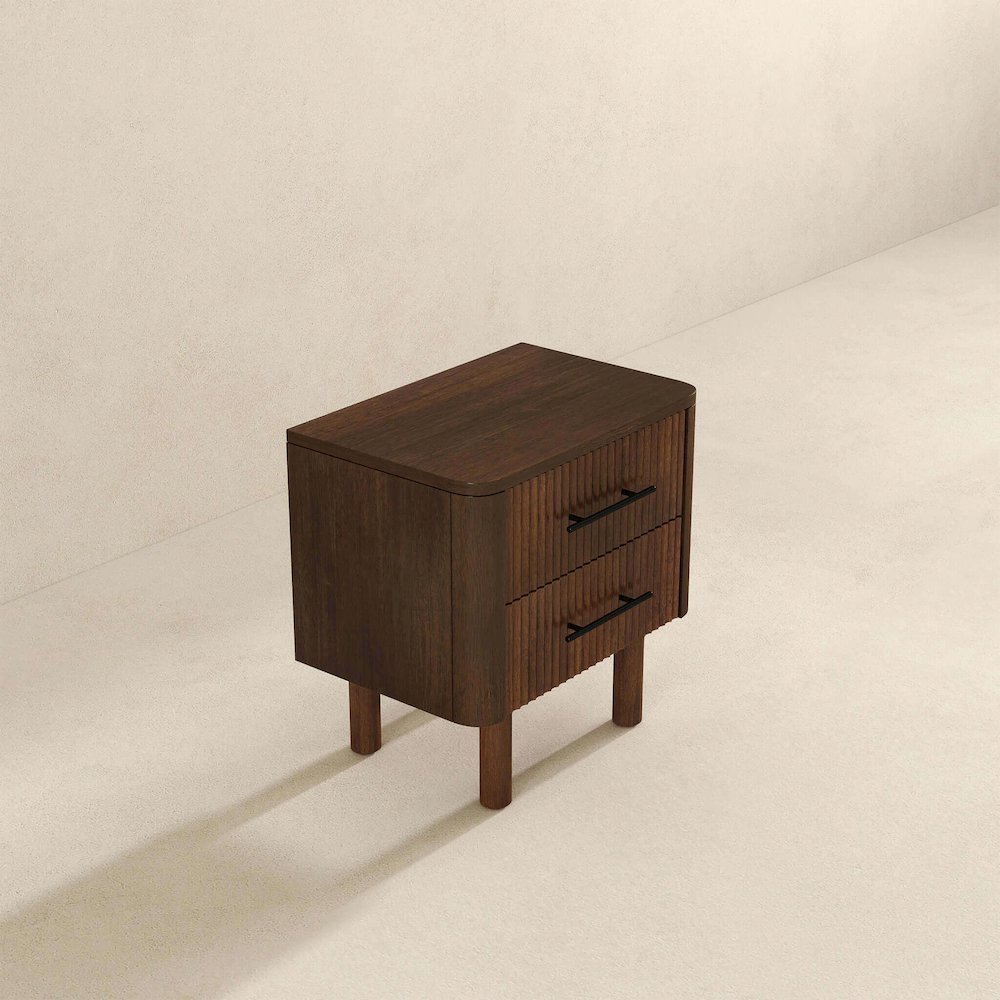 Logan Mid Century Modern Walnut Nightstand Bed Side Tables With 2 Drawers. Picture 6