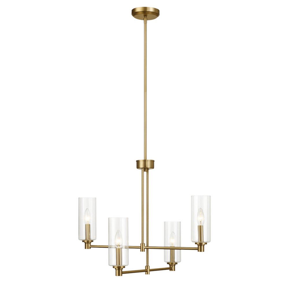 Enigma Four Lights Chandelier With Clear Ribbed Glass -Satin Brass. Picture 3