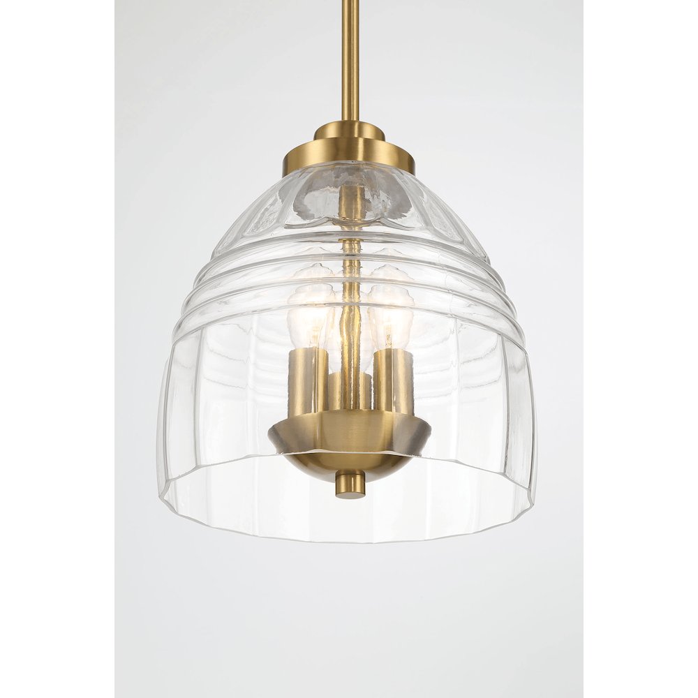 Ember Three Candle Lights Chain Pendant With Clear Glass - Satin Brass. Picture 5