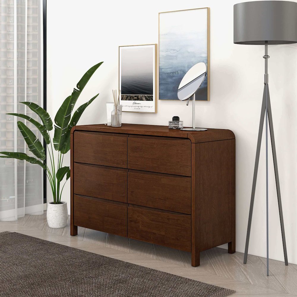 Lionel Mid Century Modern Solid Wood 6-Drawer Dresser. Picture 4