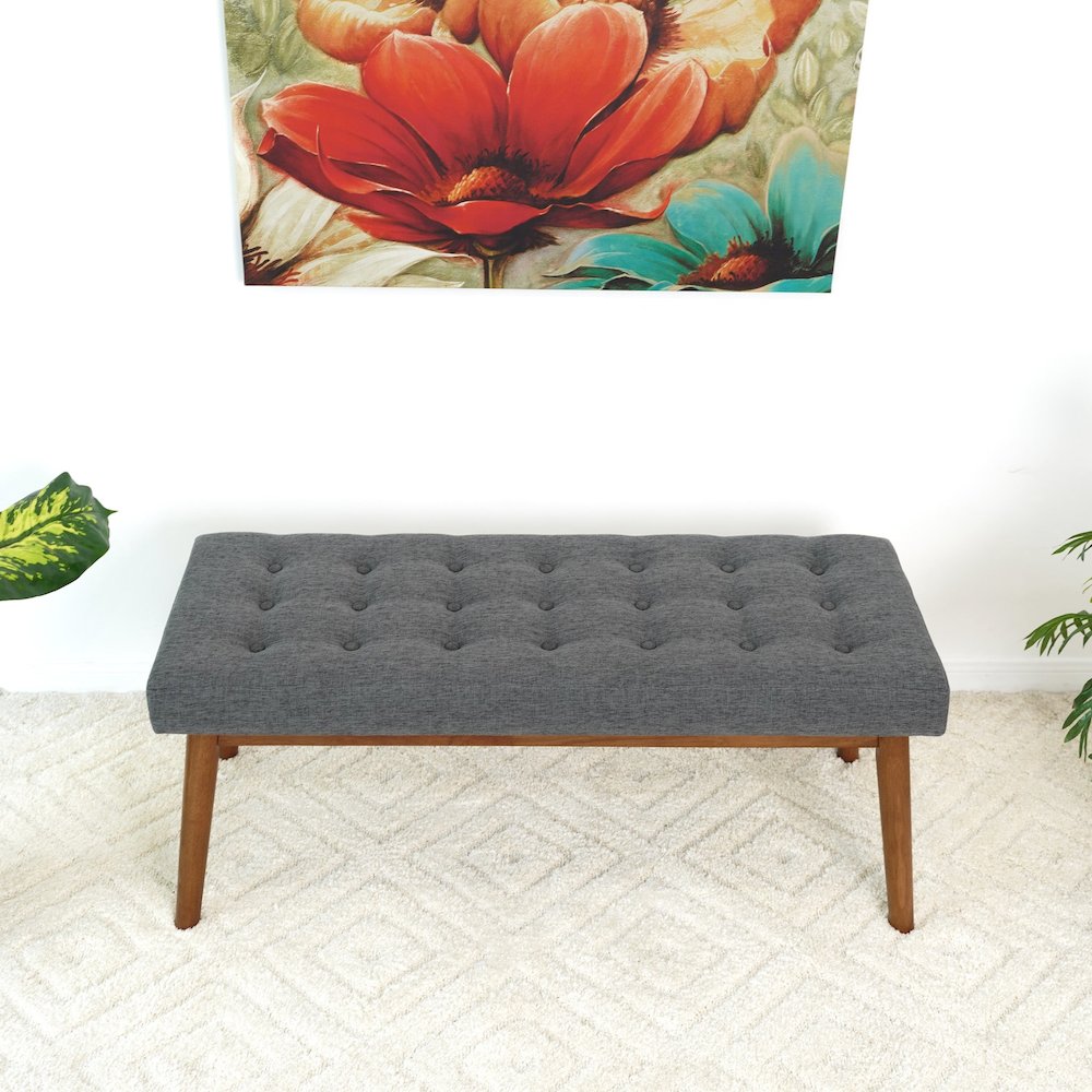 Delilah Modern Dark Gray Fabric Bench. Picture 2