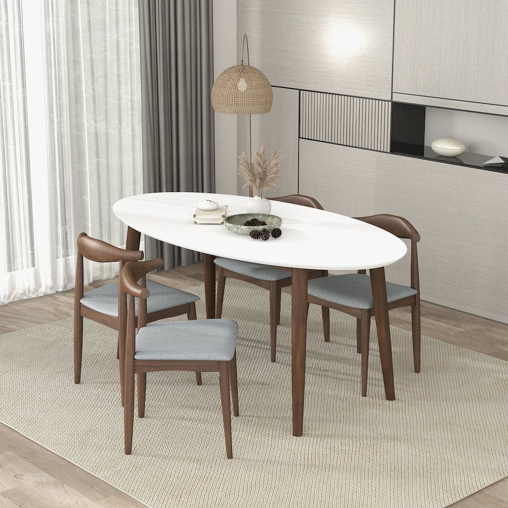 Ada Mid Century Modern Style Solid Wood White Top Oval Dining Table. Picture 4