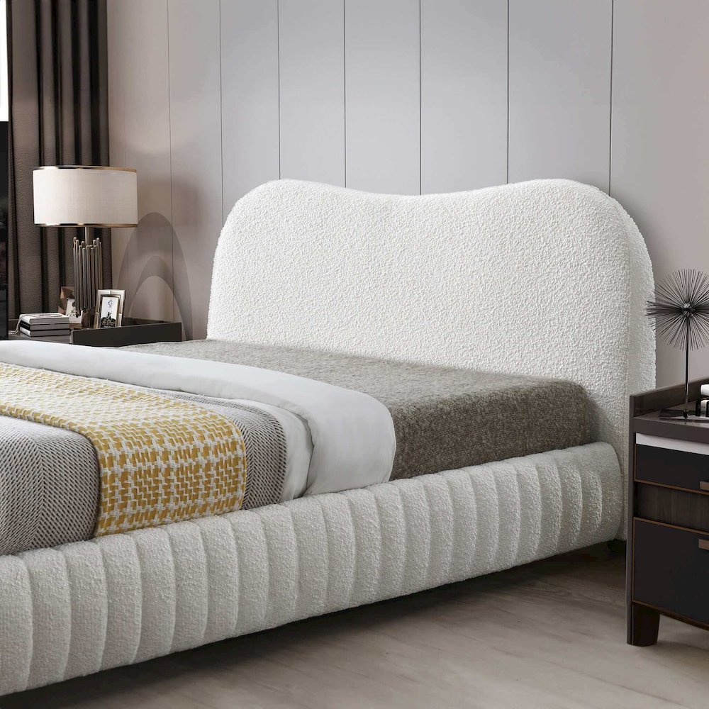 Norme Boucle Upholstered Queen Size Platform Bed In Cream. Picture 4