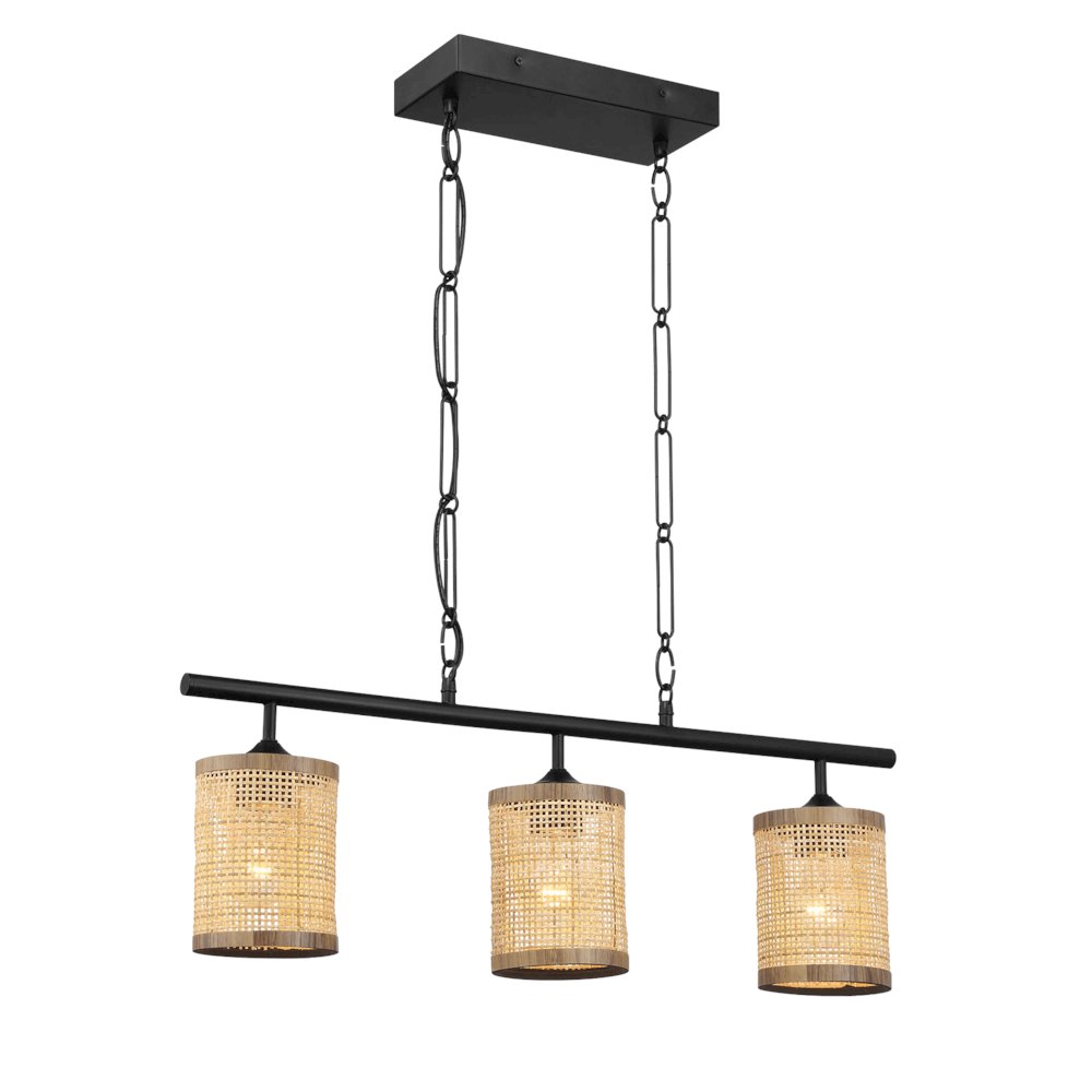 Three Lights Island With Natural Rattan Shade Farmhouse Chain Ceiling Lamp. Picture 2