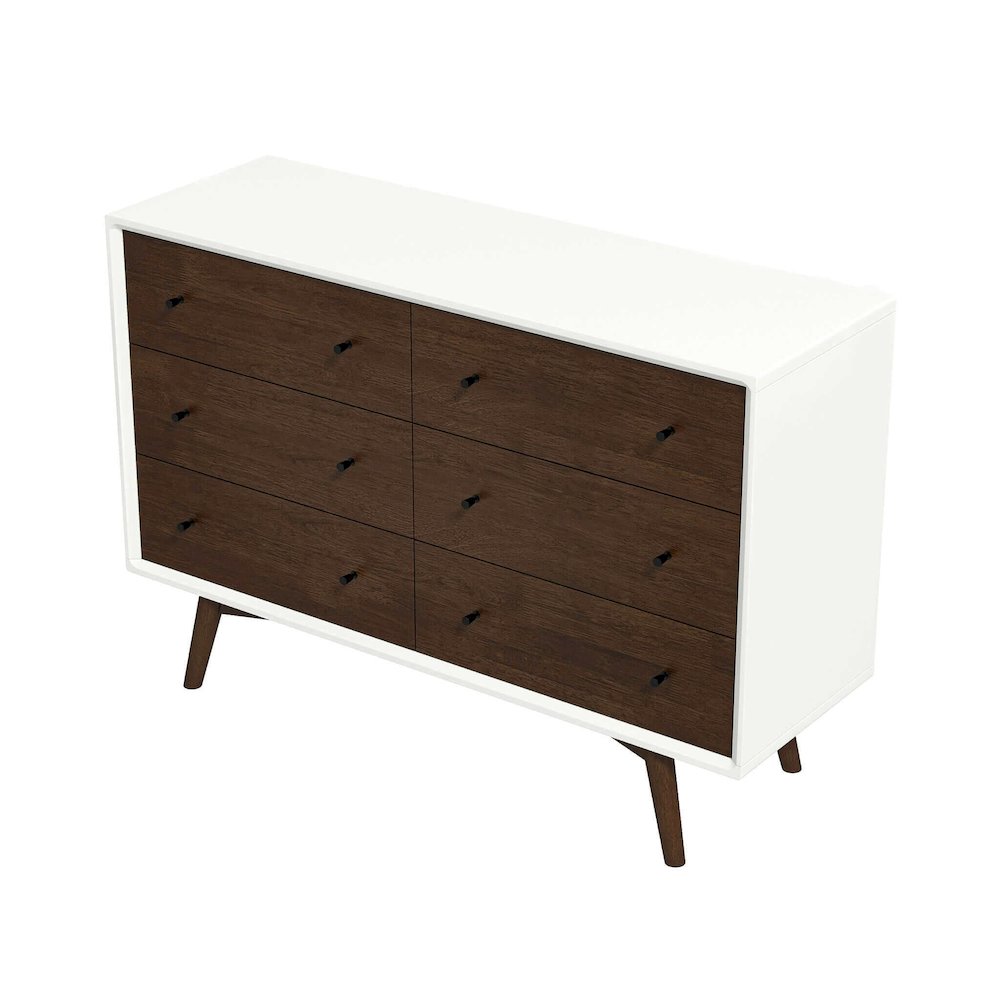 Caroline Mid-Century Modern White Dresser 6 Drawer. Picture 1