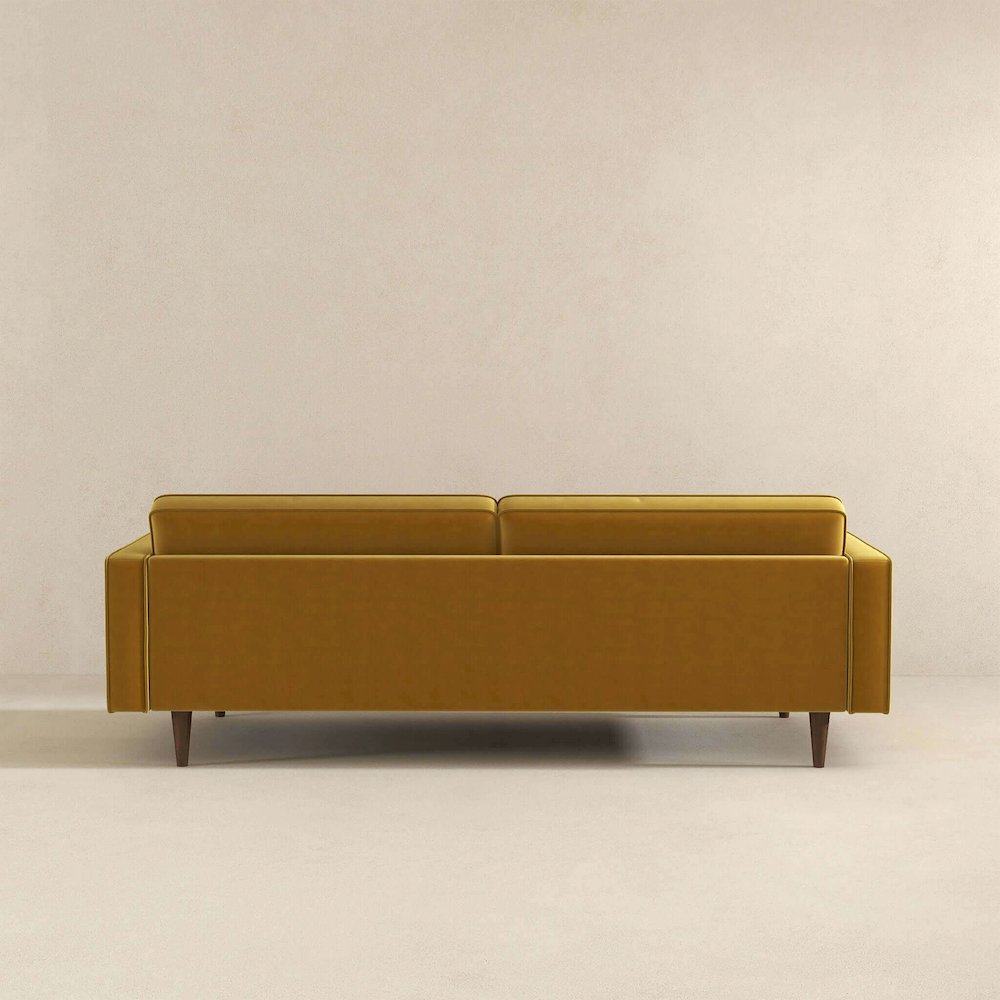 Casey Mid Century Modern Gold Velvet Sofa. Picture 5