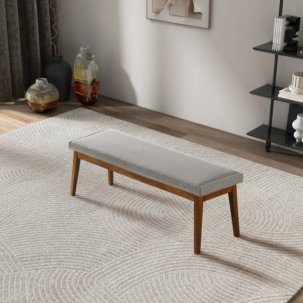 Warren Bench in Ash Grey Fabric. Picture 5