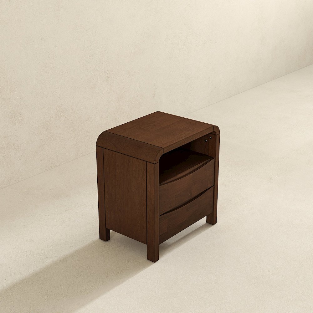 Lionel Mid Century Modern Solid Wood Nightstand 2-Drawer. Picture 6