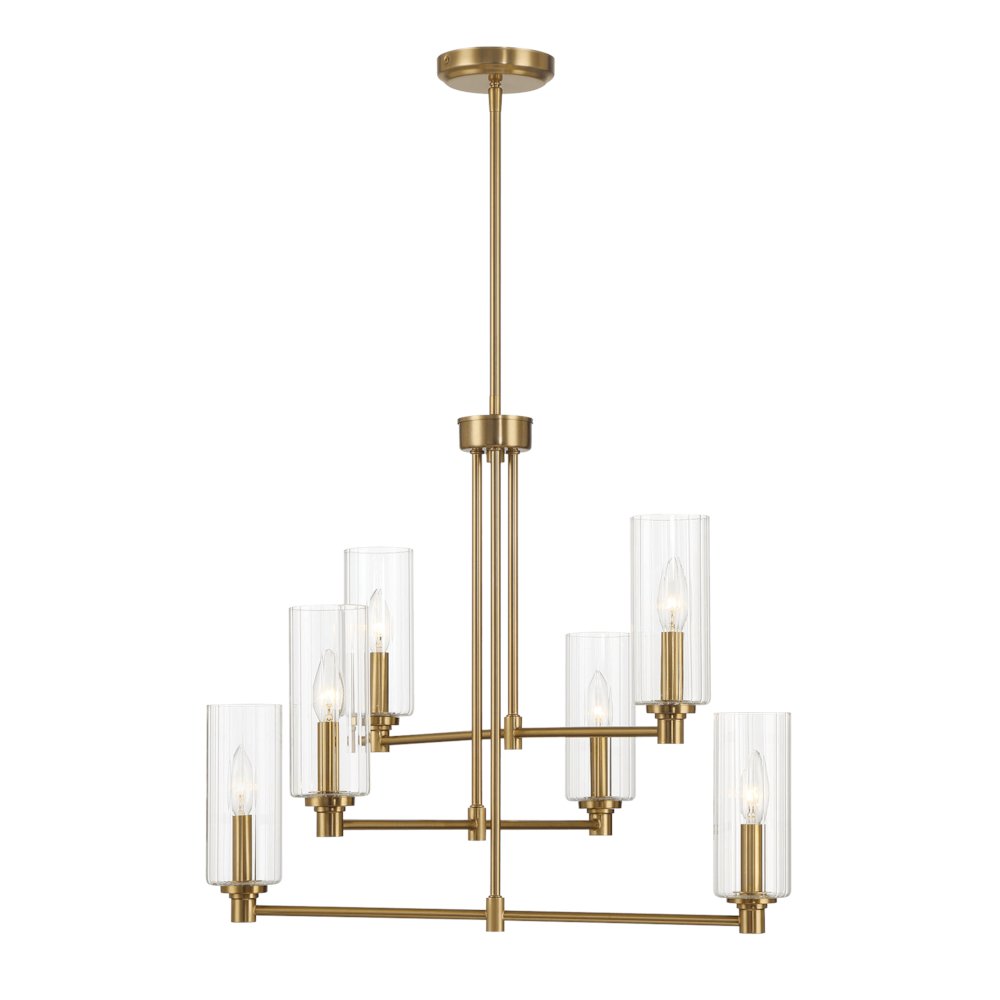Timeless Six Lights Chandelier With Clear Ribbed Glass - Satin Brass. Picture 3