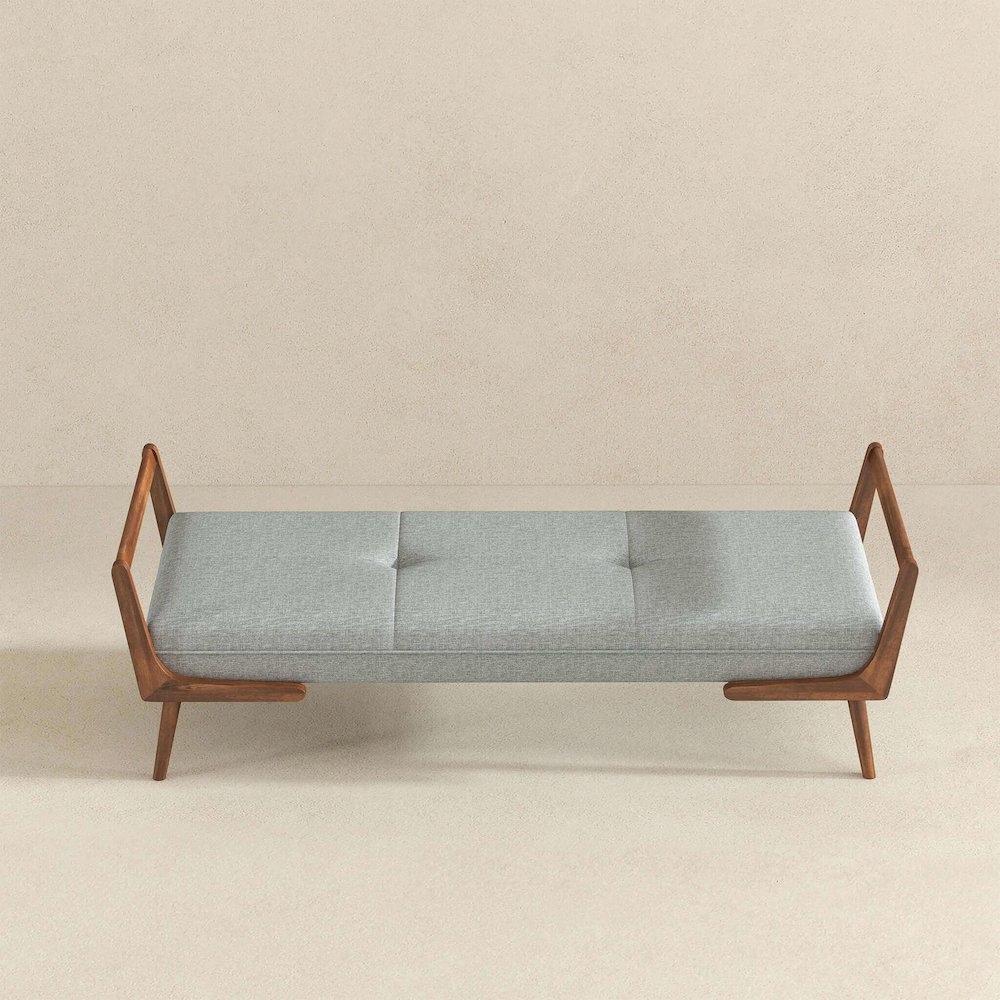 Cora Mid Century Modern Grey Fabric Bench. Picture 8