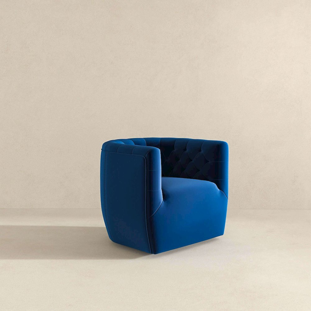 Delaney Dark Blue Velvet Swivel Chair. Picture 4