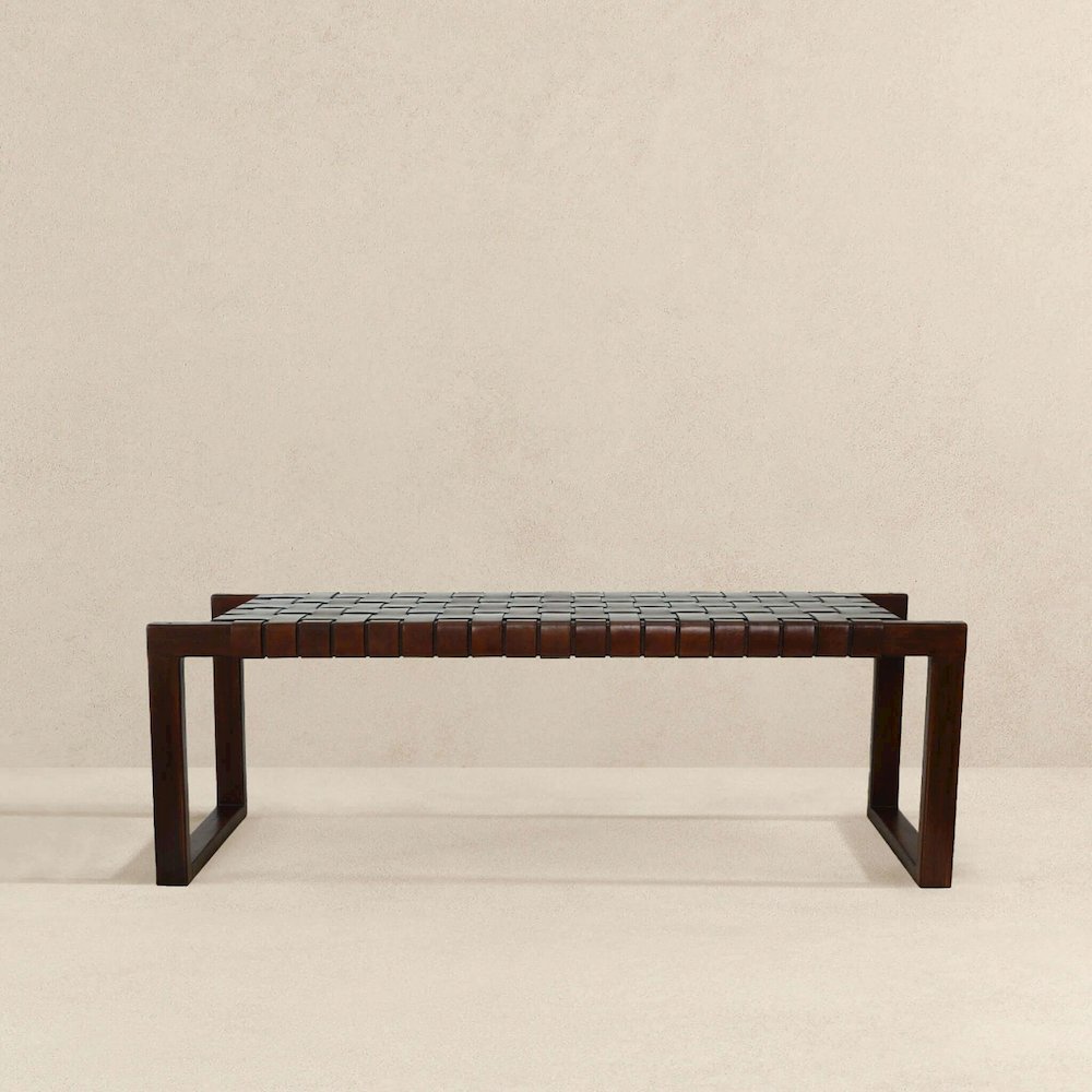 Christina Tan Leather Bench. Picture 6