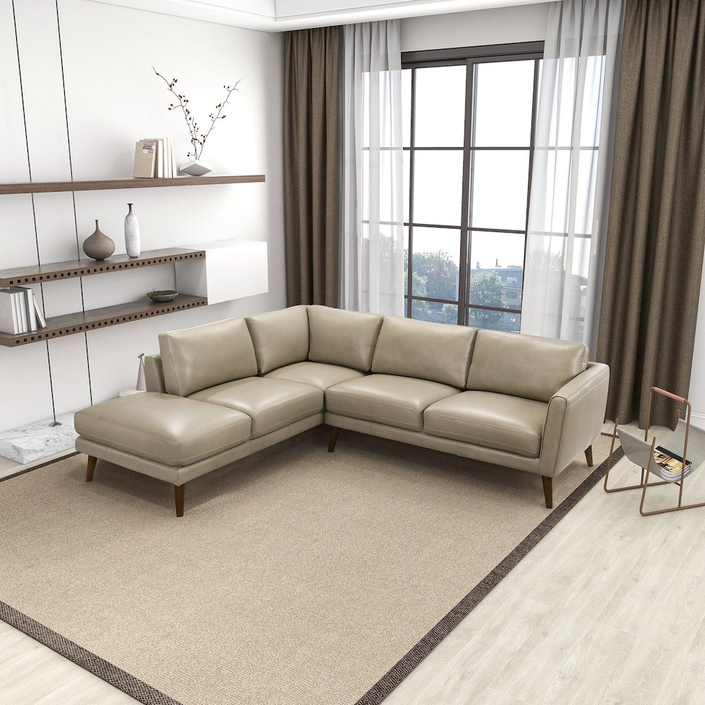 Benson Beige Leather Sectional Sofa Left Facing Chaise. Picture 2