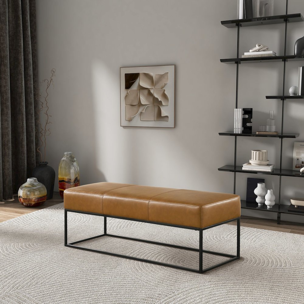 Odessa Tan Leather Bench. Picture 3