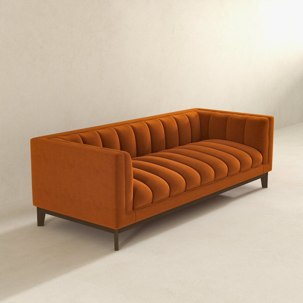 Melissa Mid-Century Orange Velvet Modern Sofa. Picture 5