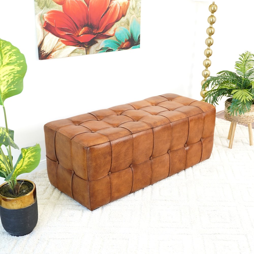 Benjiro Tan Leather Bench. Picture 2