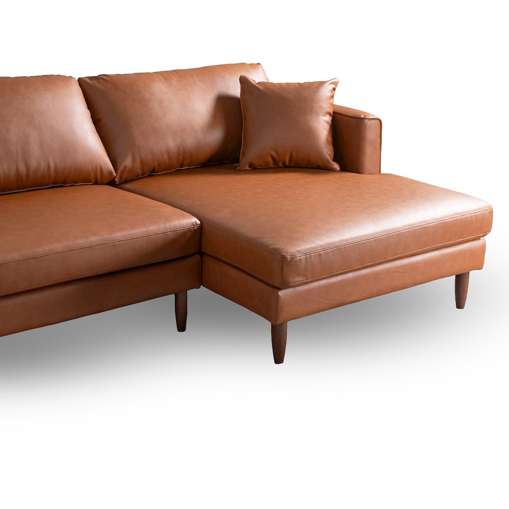 Blake L-Shaped Cognac Vegan Leather Sectional Sofa Right Facing. Picture 4