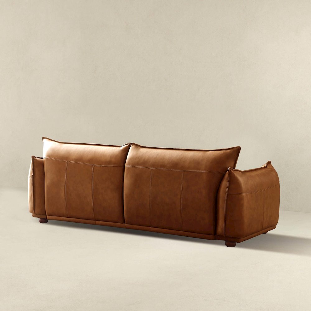 Emma Mid Century Modern Luxury Cognac Leather Sofa. Picture 6