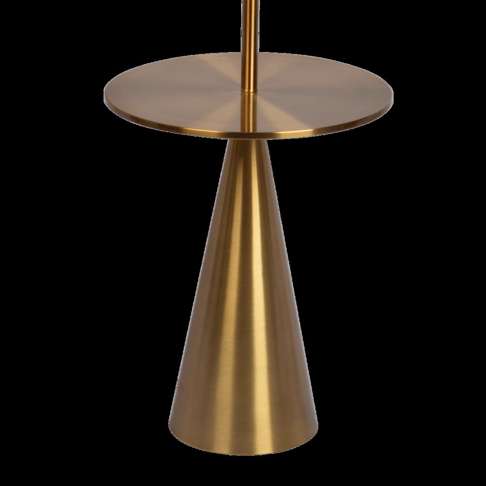 Celestial Modern Floor Lamp with Brass Accent Table with Large White Shade. Picture 6