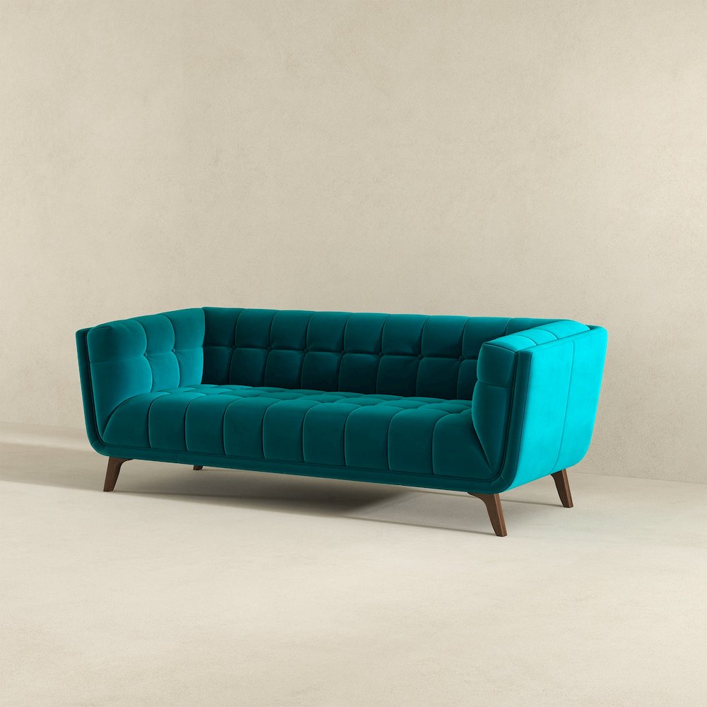 Addison Large Teal Velvet Sofa. Picture 4