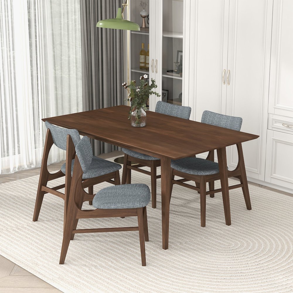 Levi Modern Style Solid Wood Rectangular Walnut Top Dining Table 63". Picture 2
