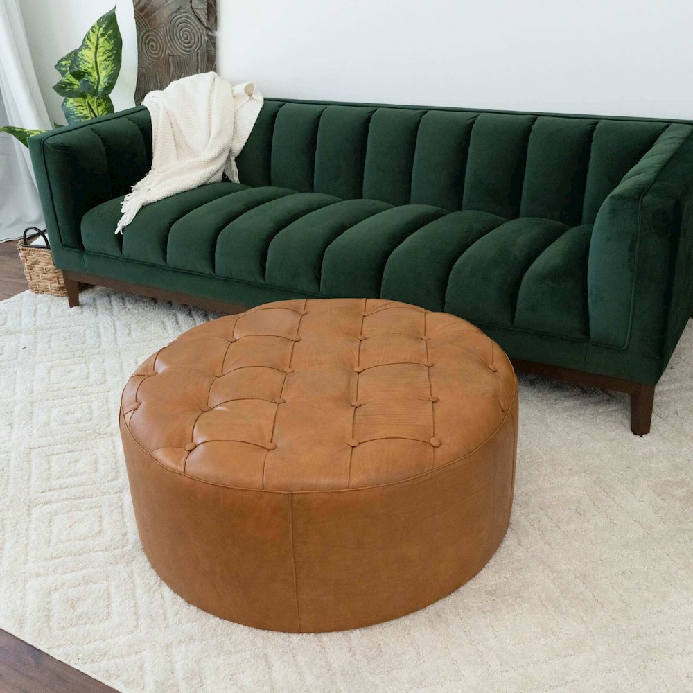 Seletar  Tan Leather Ottoman. Picture 2